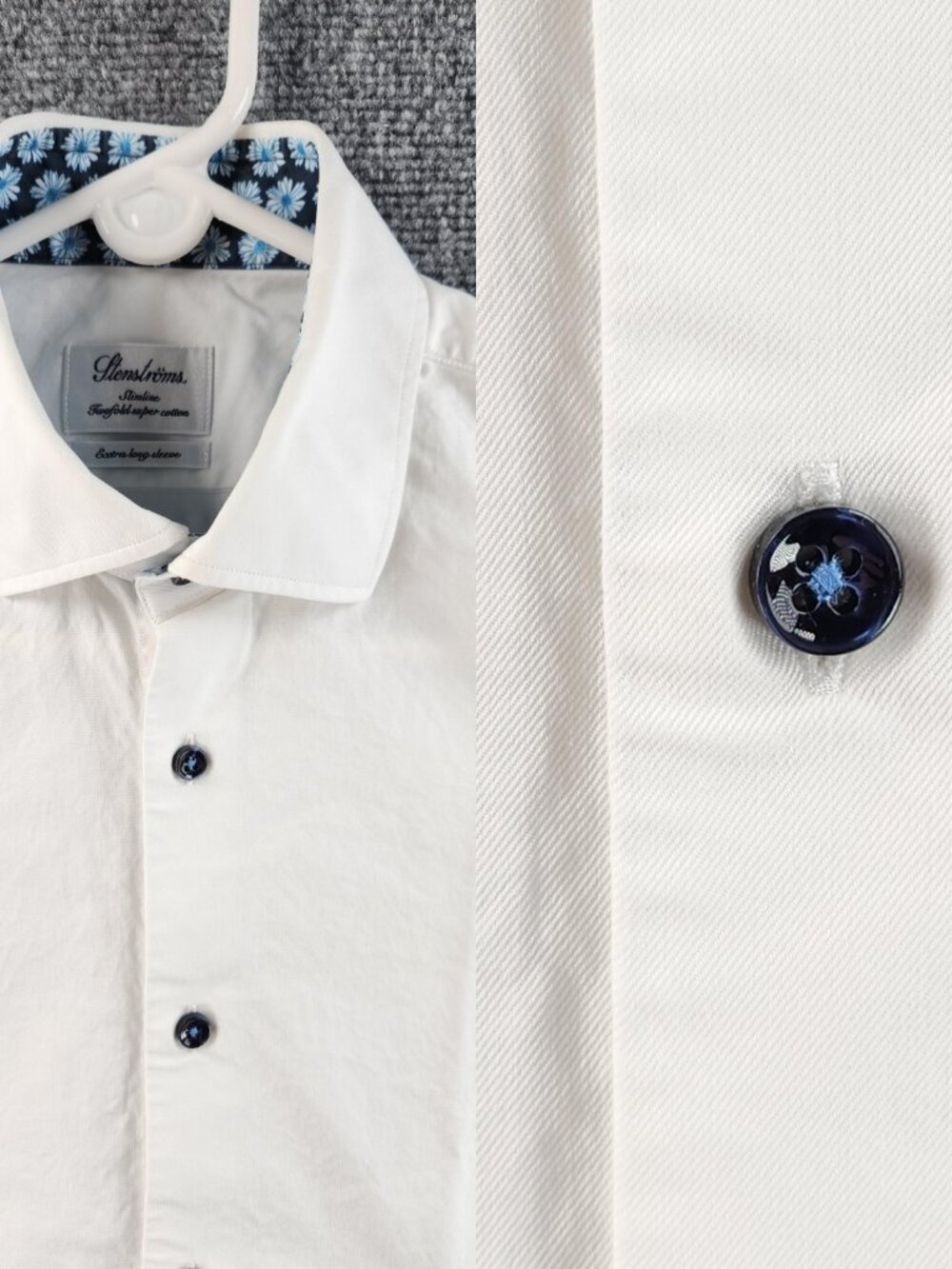 Stenstroms Twill Slimline Cotton Twofold Super 15.5 White Button Up Long Sleeve